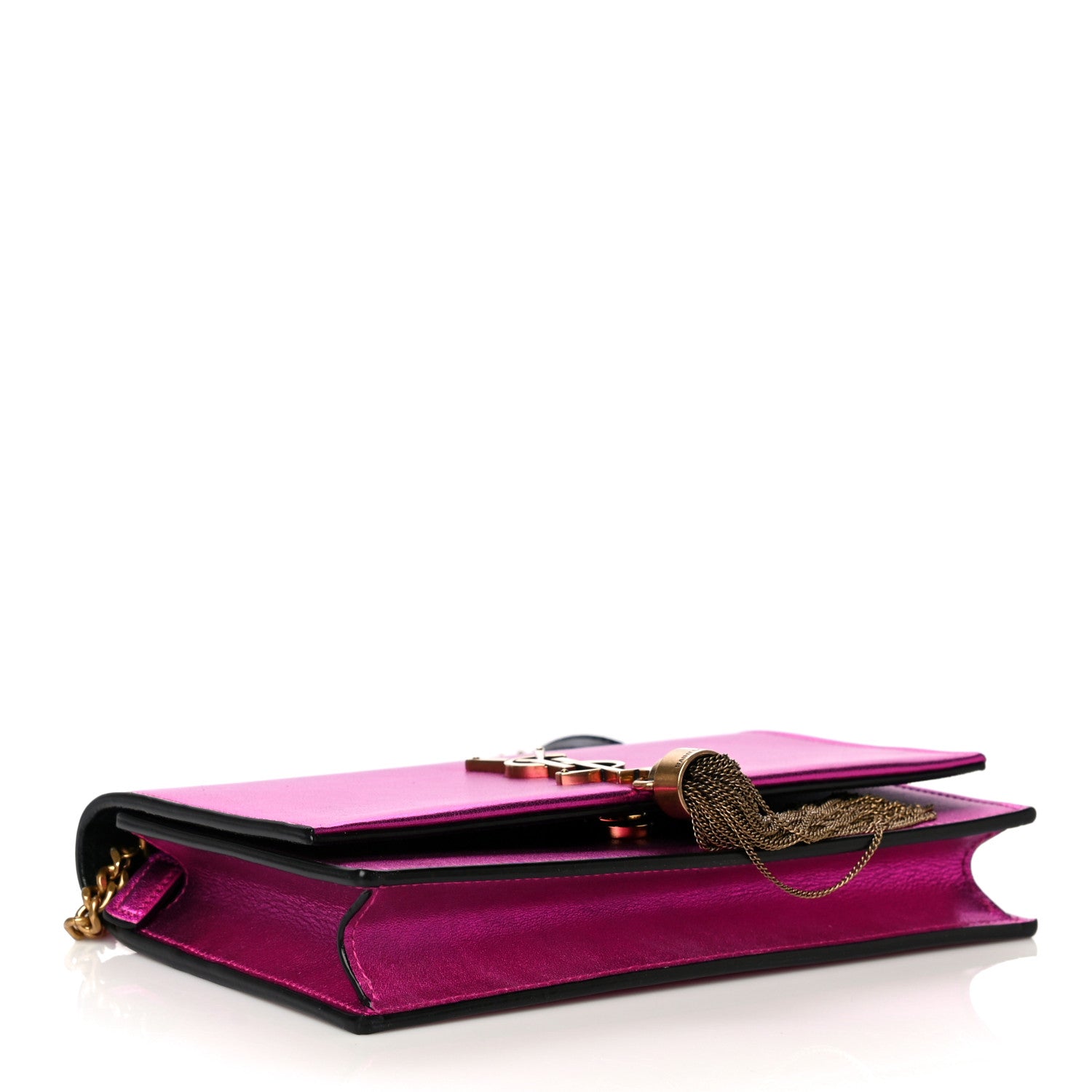 Saint Laurent Metallic Calfskin Classic Monogram Kate Tassel Chain Wallet Fuchsia 4 of 12