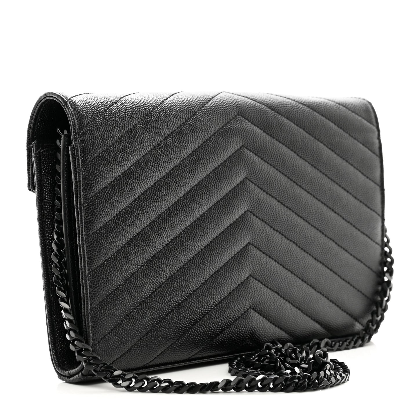Grain De Poudre Matelasse Chevron Monogram Monochrome Chain Wallet Black