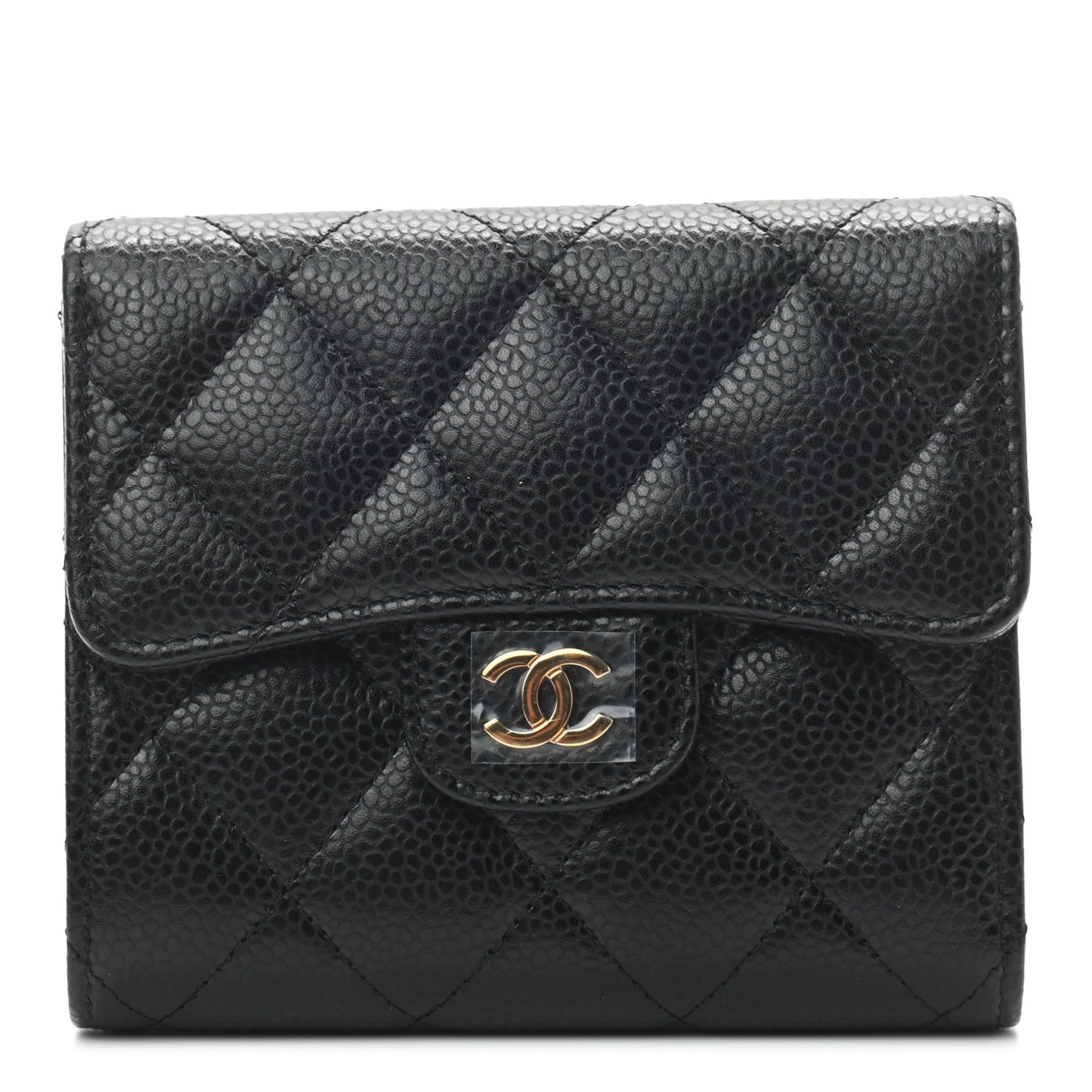 Caviar Quilted Compact Flap Wallet Black