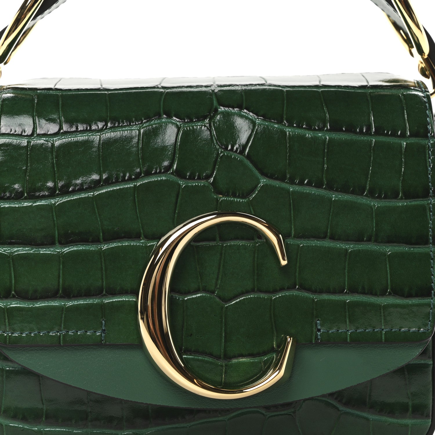 Chloe Calfskin Crocodile Embossed Mini C Double Carry Woodsy Green 7 of 9