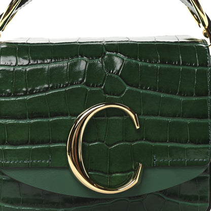 Chloe Calfskin Crocodile Embossed Mini C Double Carry Woodsy Green 7 of 9
