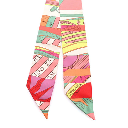 Hermes Silk Astrologie Nouvelle Twilly Rose Corail Vert Fluo 2 of 3