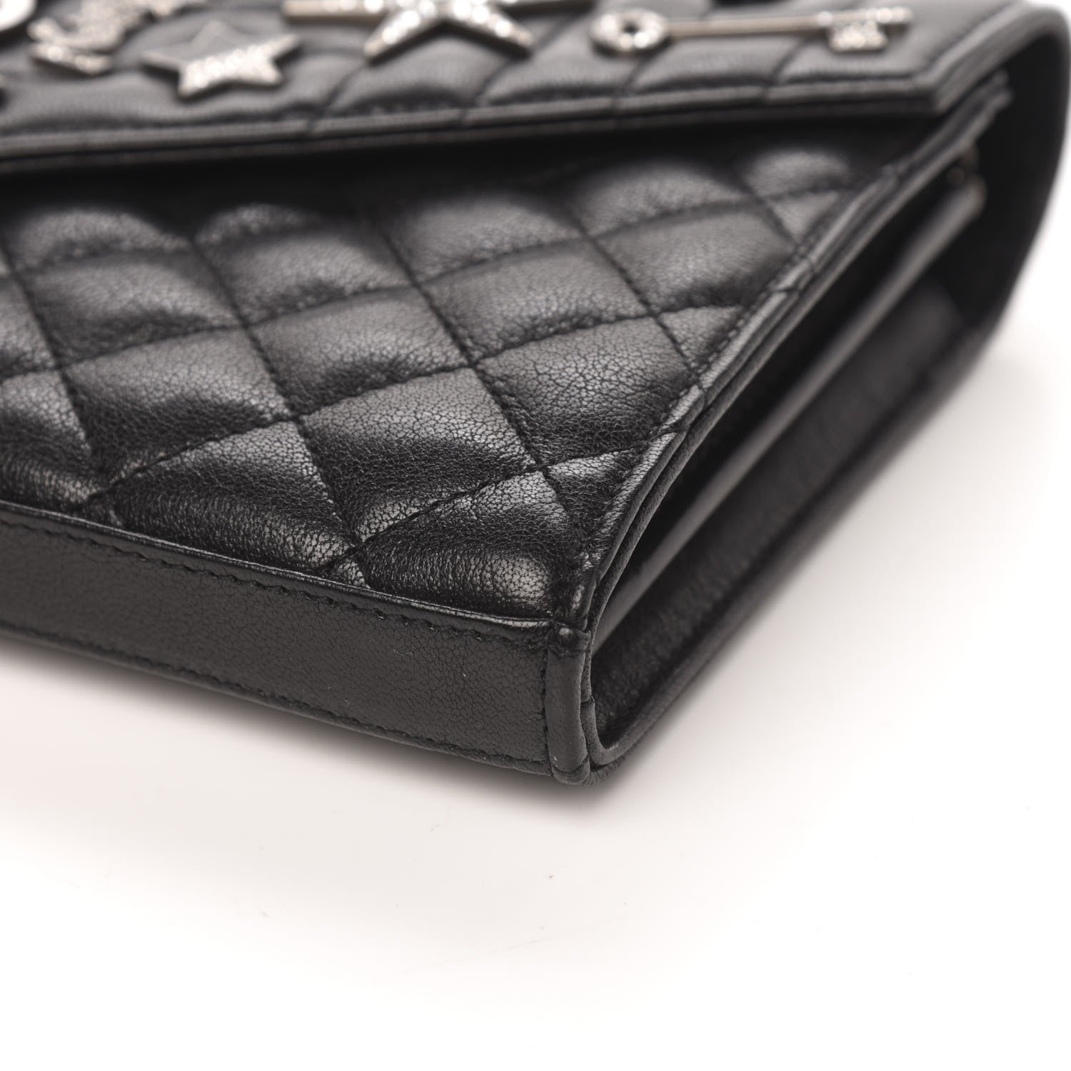 Saint Laurent Lambskin Mixed Matelasse Monogram Charms Chain Wallet Black 9 of 11