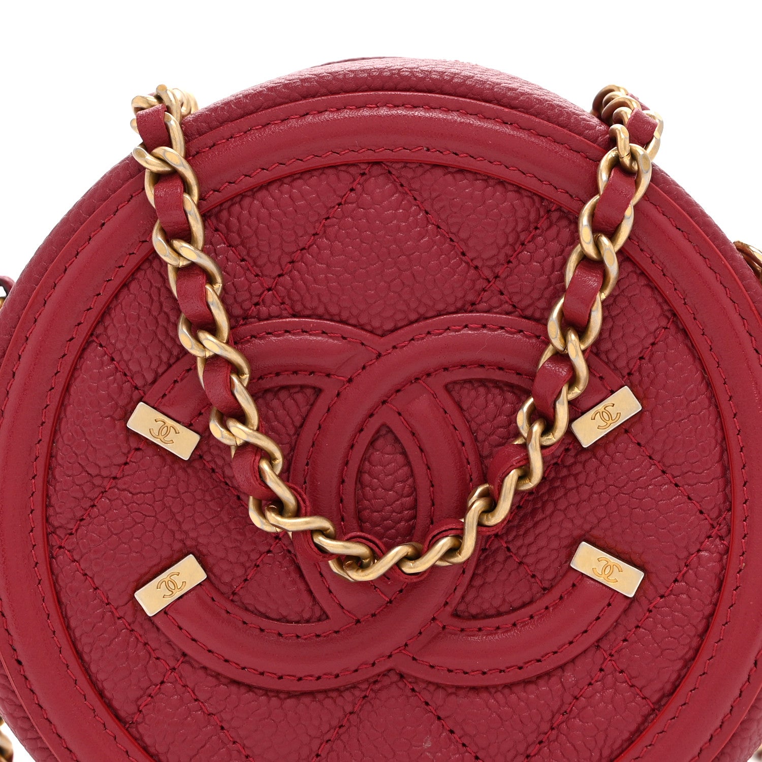 Chanel Caviar Quilted Round Filigree Crossbody Red 8 of 10