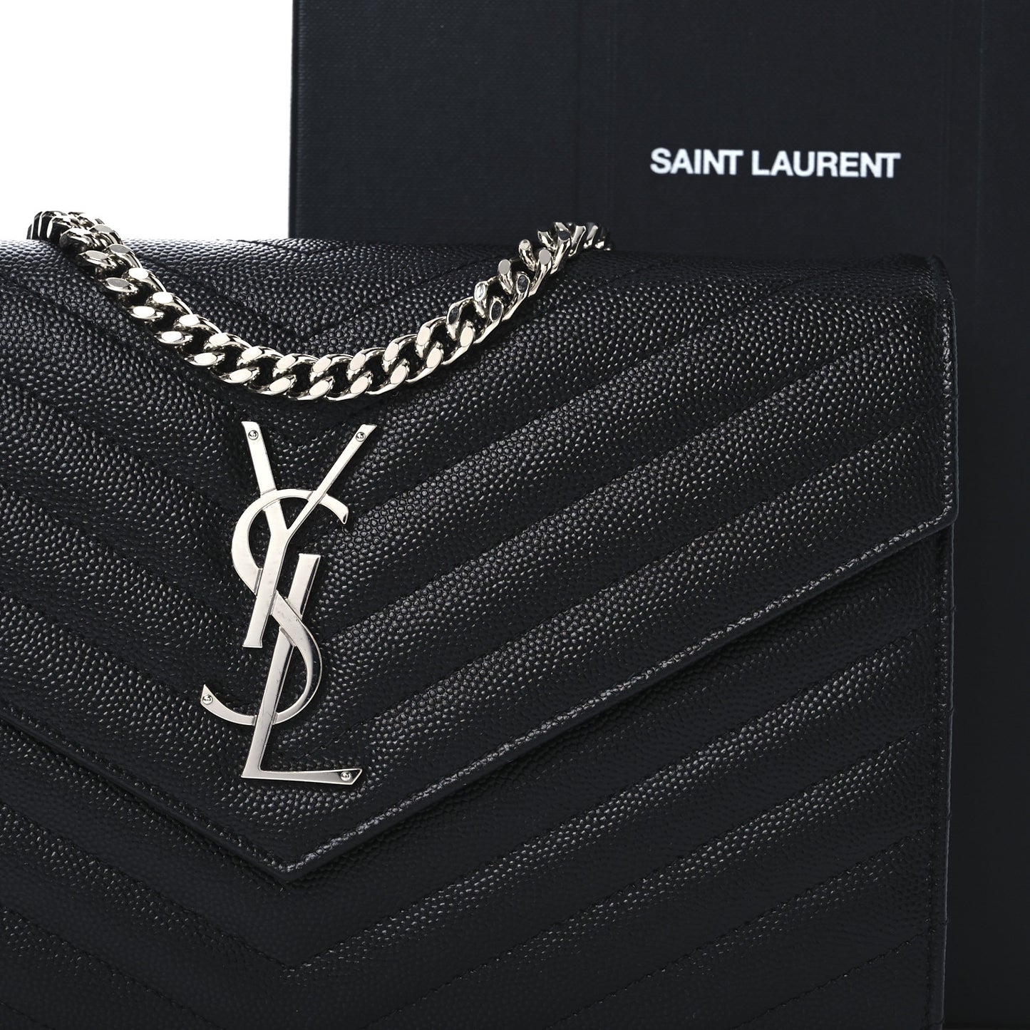 Grain De Poudre Matelasse Chevron Monogram Chain Wallet Black