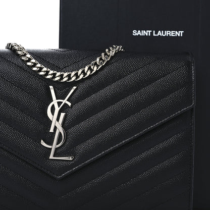 Saint Laurent Grain De Poudre Matelasse Chevron Monogram Chain Wallet Black 8 of 12