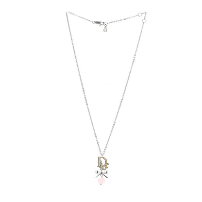 Christian Dior Enamel Bead Logo Bow Necklace Silver Pink 2 of 4