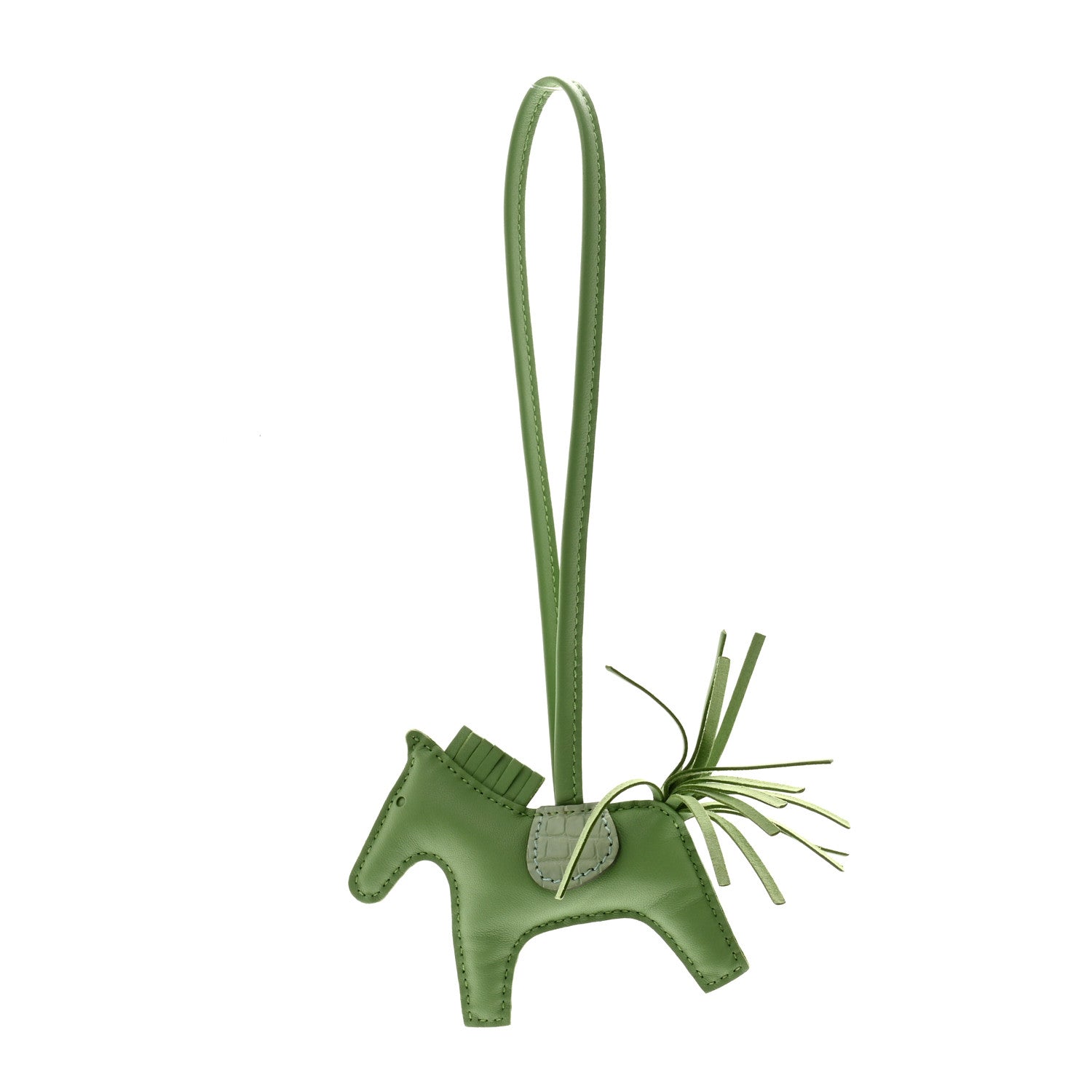 Hermes Milo Lambskin Matte Alligator Touch Grigri Rodeo Horse Bag Charm PM Vert Criquet Vert D'eau 1 of 5