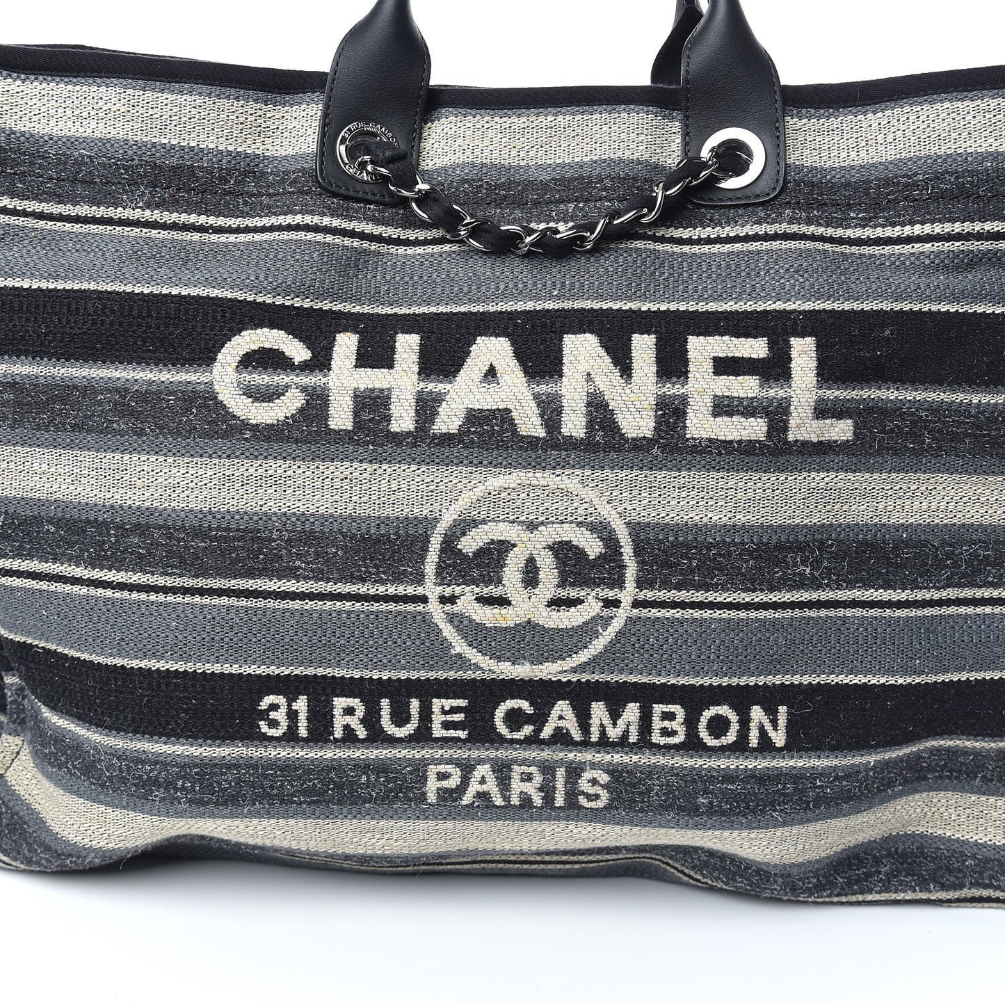 Canvas Striped Extra Large Deauville Tote Black Grey