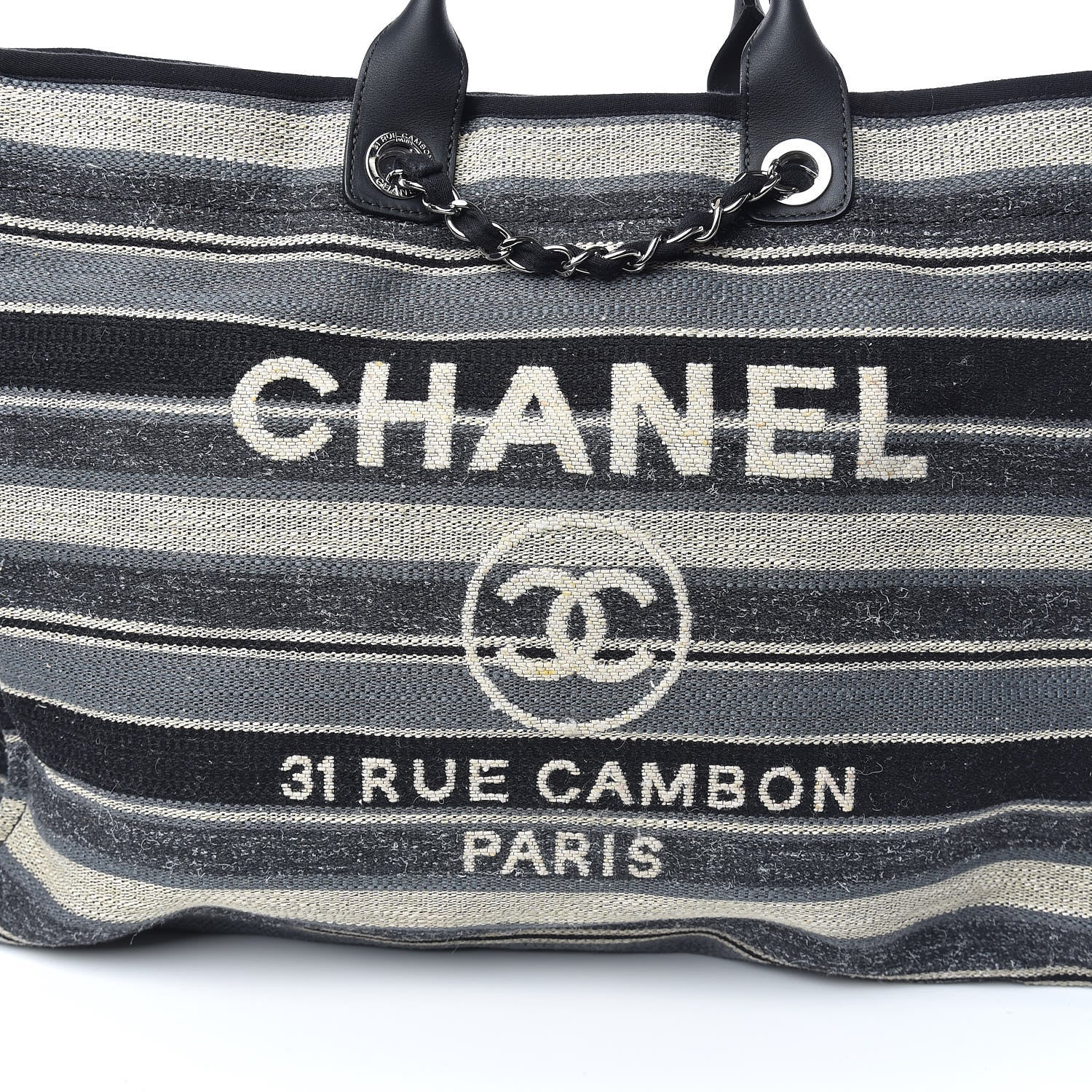 Chanel Canvas Striped Extra Large Deauville Tote Black Grey 10 of 10