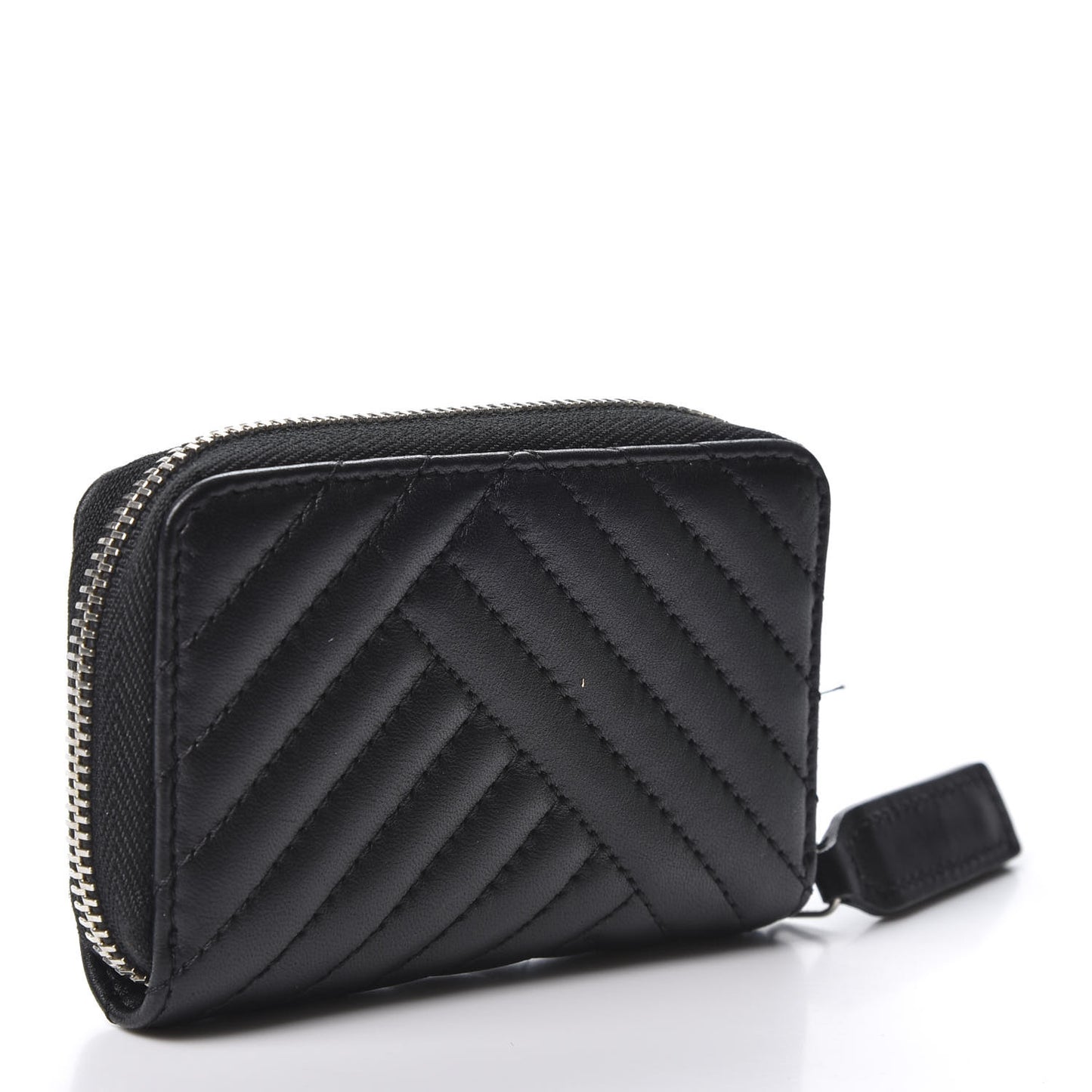 Lambskin Chevron Zip Around Coin Purse Wallet Black