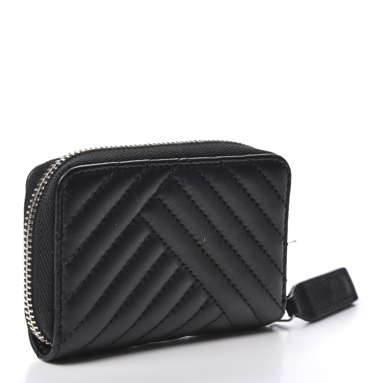Chanel Lambskin Chevron Zip Around Coin Purse Wallet Black 2 of 10