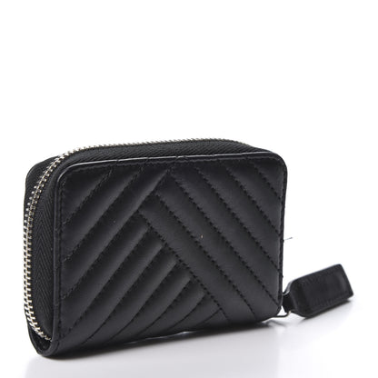 Chanel Lambskin Chevron Zip Around Coin Purse Wallet Black 2 of 10