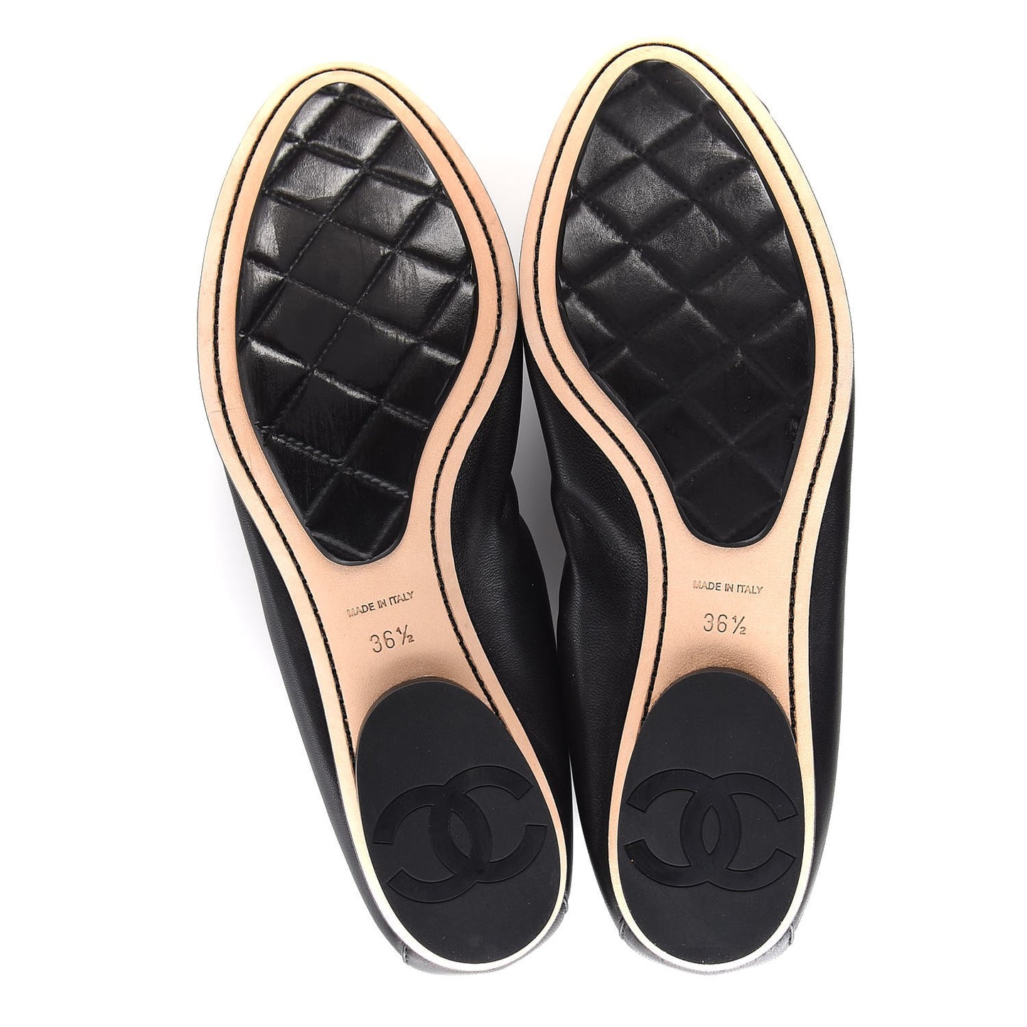 Lambskin Elastic Camellia Ballerina Flats 36.5 Black