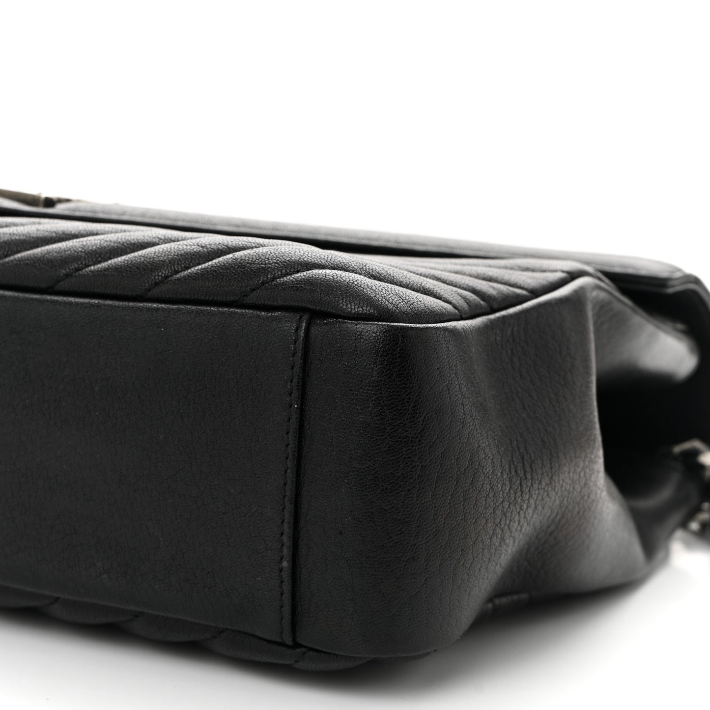 Sheepskin Matelasse Chevron Monogram Large College Satchel Black