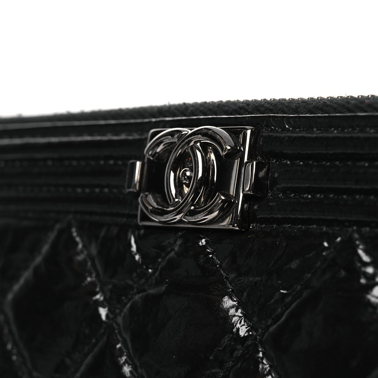 Patent Calfskin Quilted Medium Boy Cosmetic Case Black