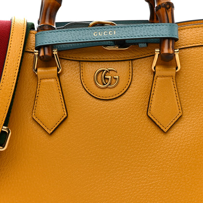Gucci Textured Dollar Calfskin Web Small Diana Tote Bag Yellow Dusty Azure 9 of 12