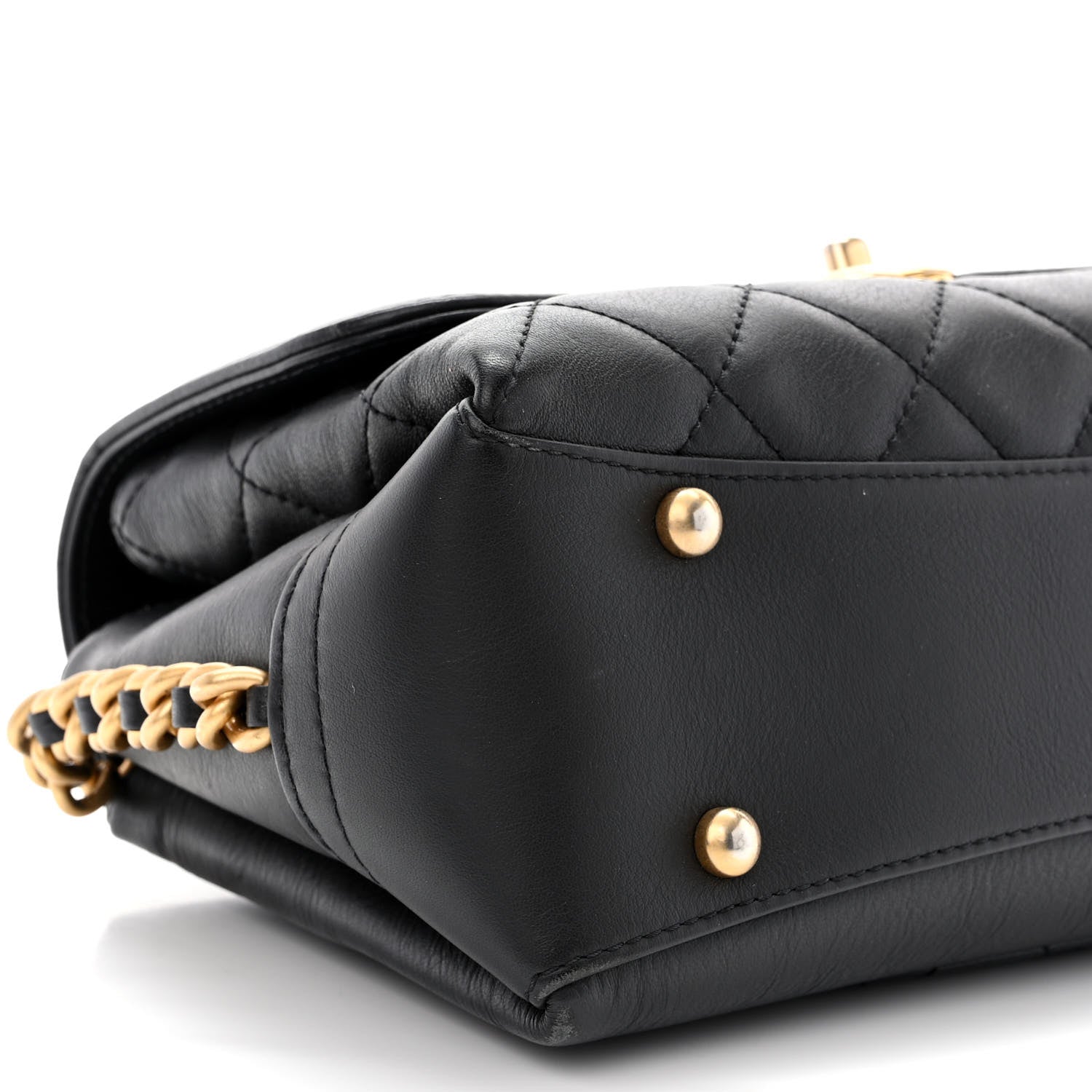 Chanel Calfskin Quilted Side Chain Compartment Flap Black 9 of 11