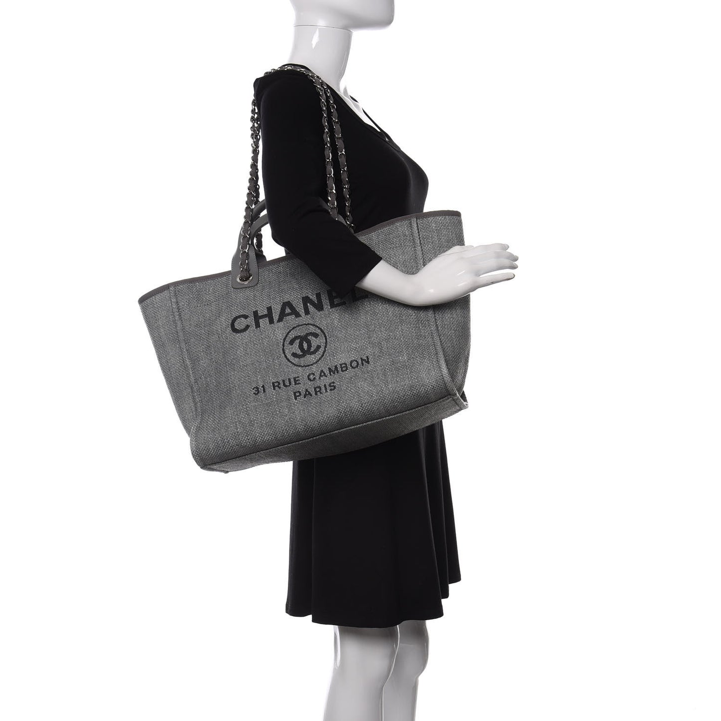 Woven Straw Raffia Medium Deauville Tote Grey