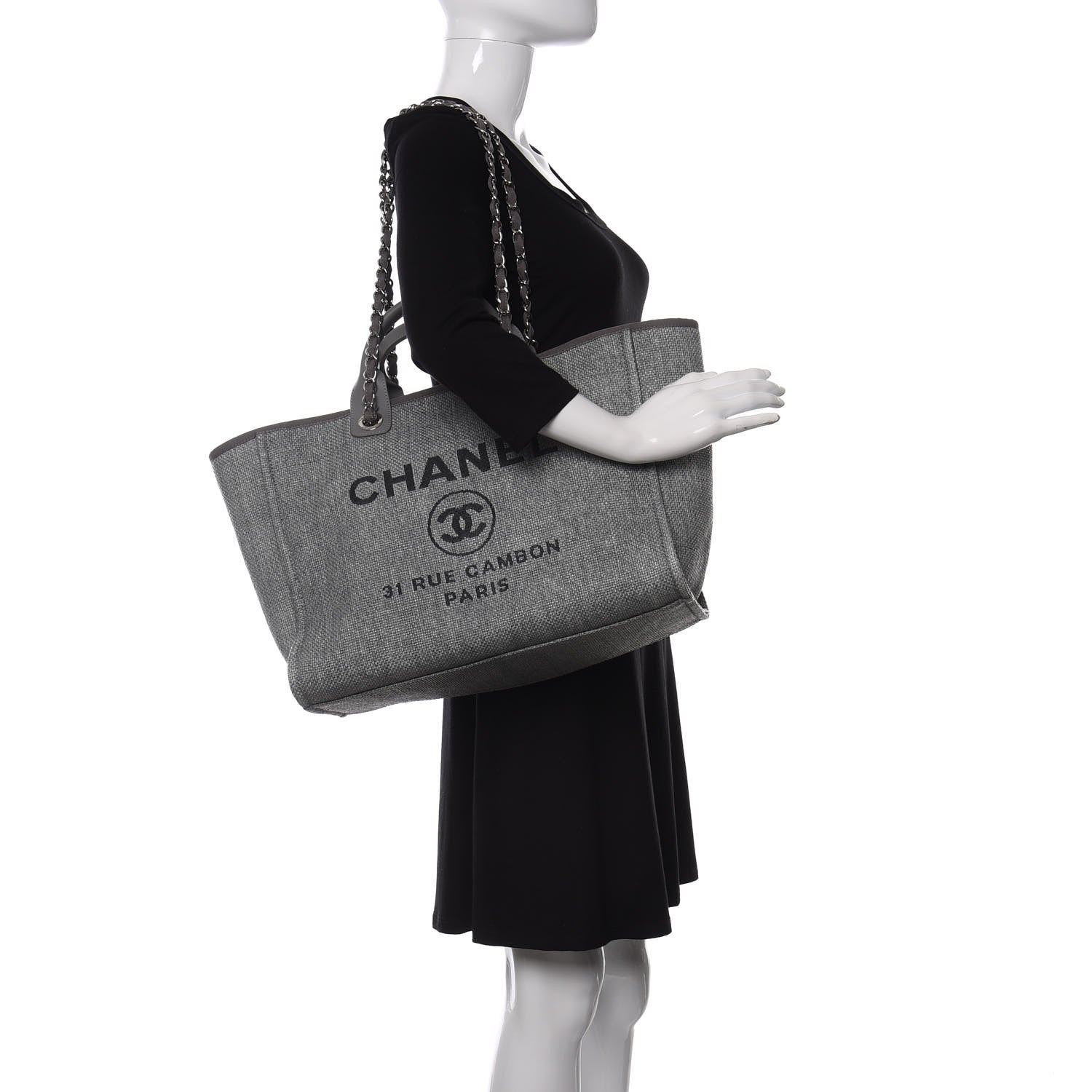 Chanel Woven Straw Raffia Medium Deauville Tote Grey 2 of 11