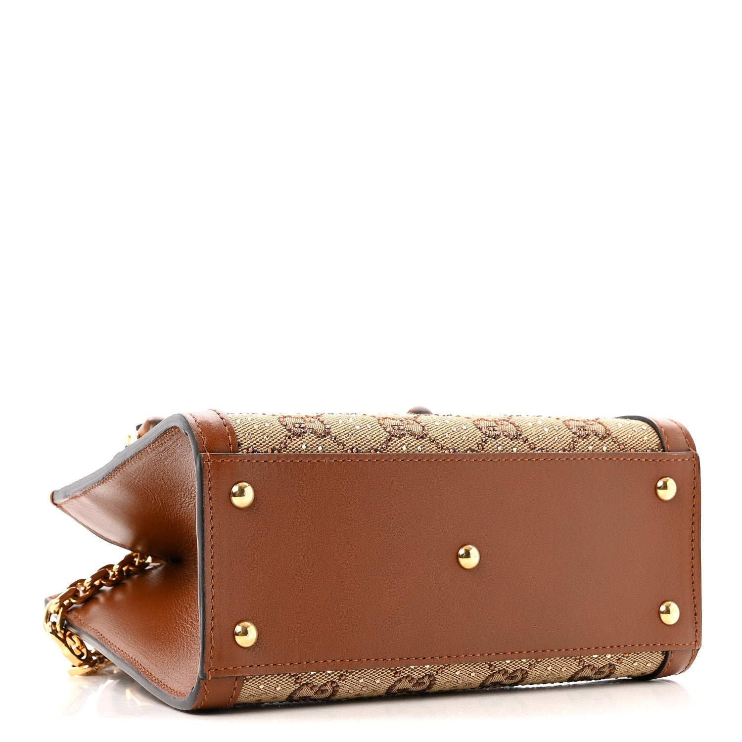 Gucci New Canvas Charisma Calfskin Crystal GG Monogram Mini Diana Tote Bag Camel Ebony 3 of 13