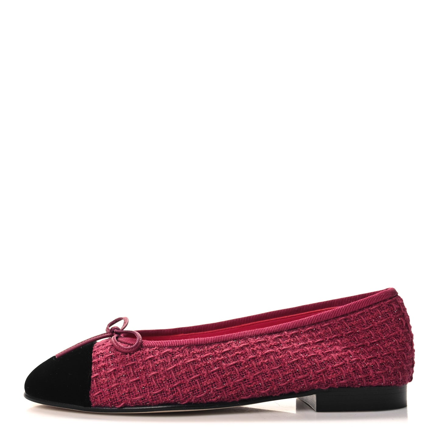 Tweed Velvet Cap Toe Ballerina Flats 37.5 Fuchsia Silver Black