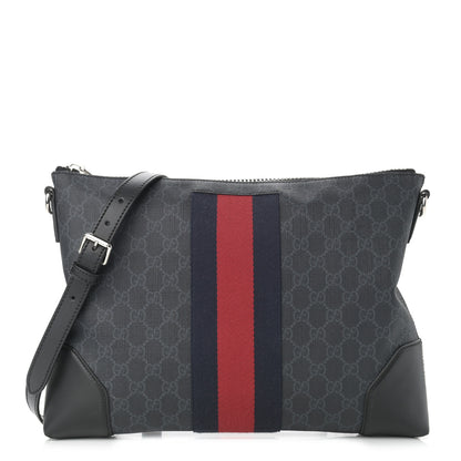 Gucci Soft GG Supreme Monogram Appia Calfskin Web East West Messenger Bag Black Grey 1 of 8