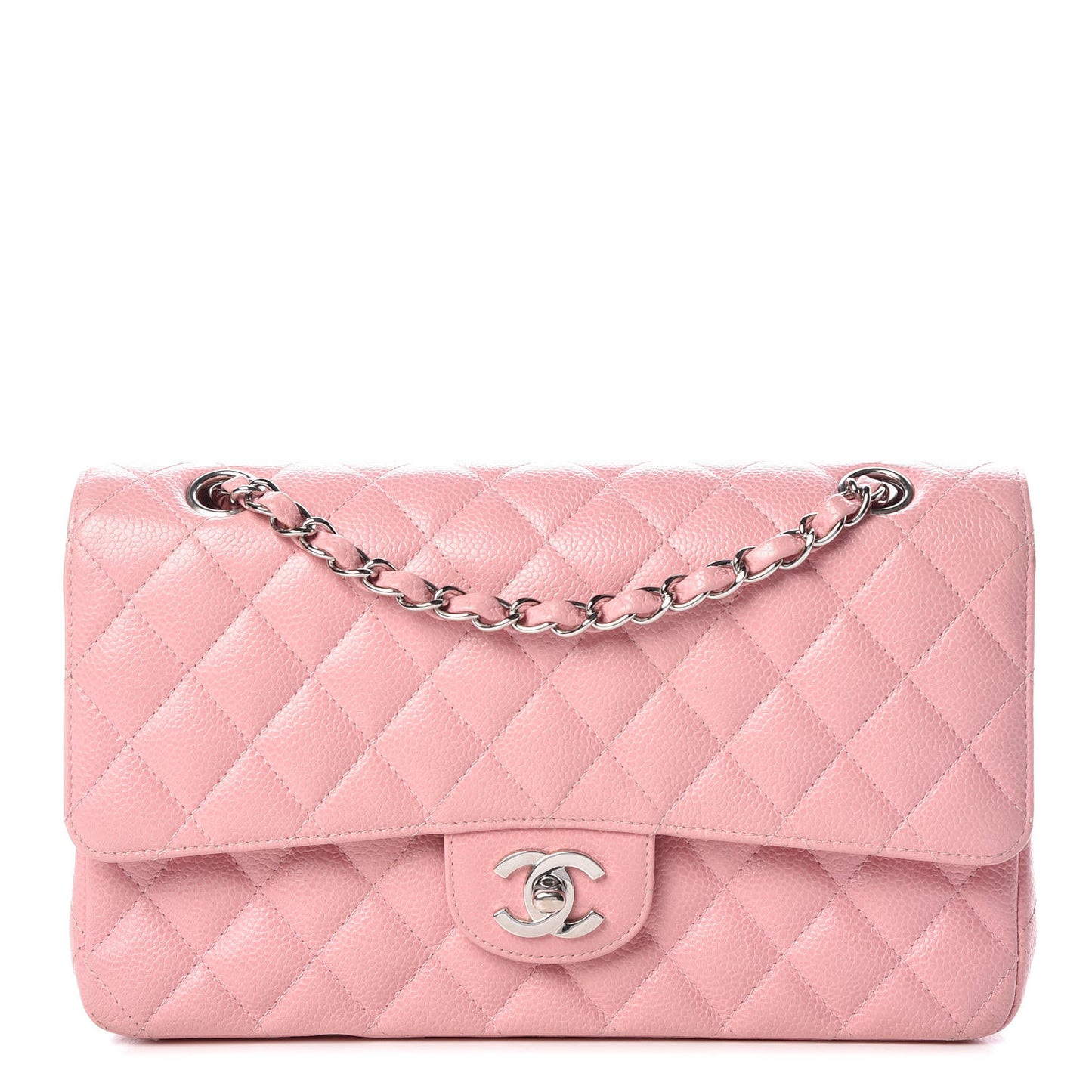 Caviar Quilted Medium Double Flap Pink