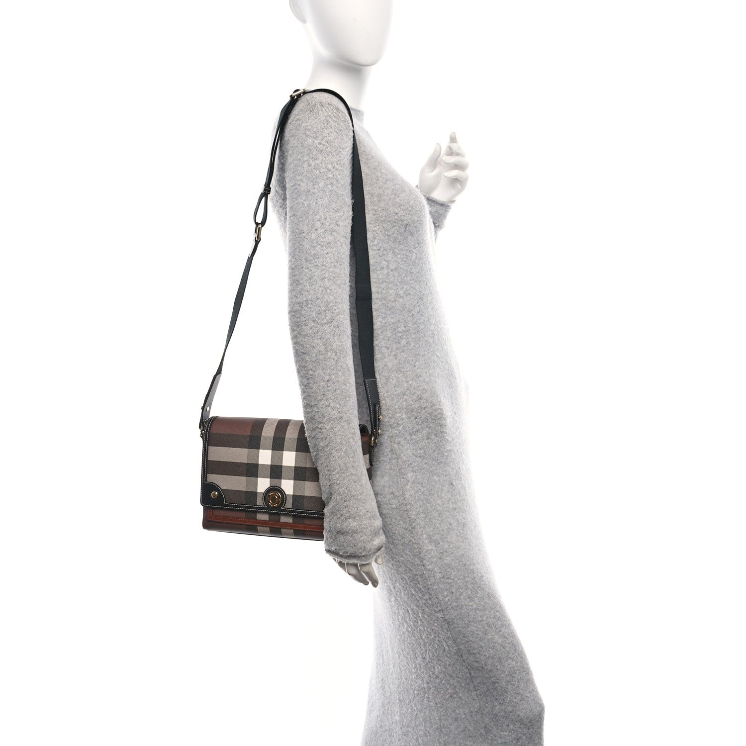 Burberry Calfskin Giant Check E-Canvas Note Crossbody Bag Dark Birch Brown 2 of 9