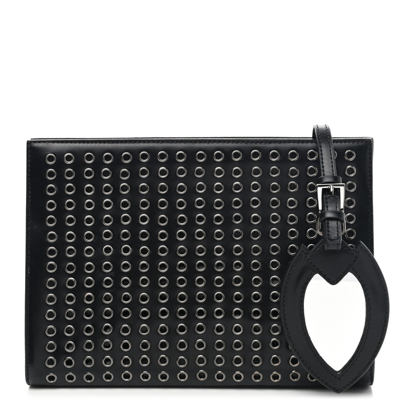 Calfskin Grommet Studded Clutch Black