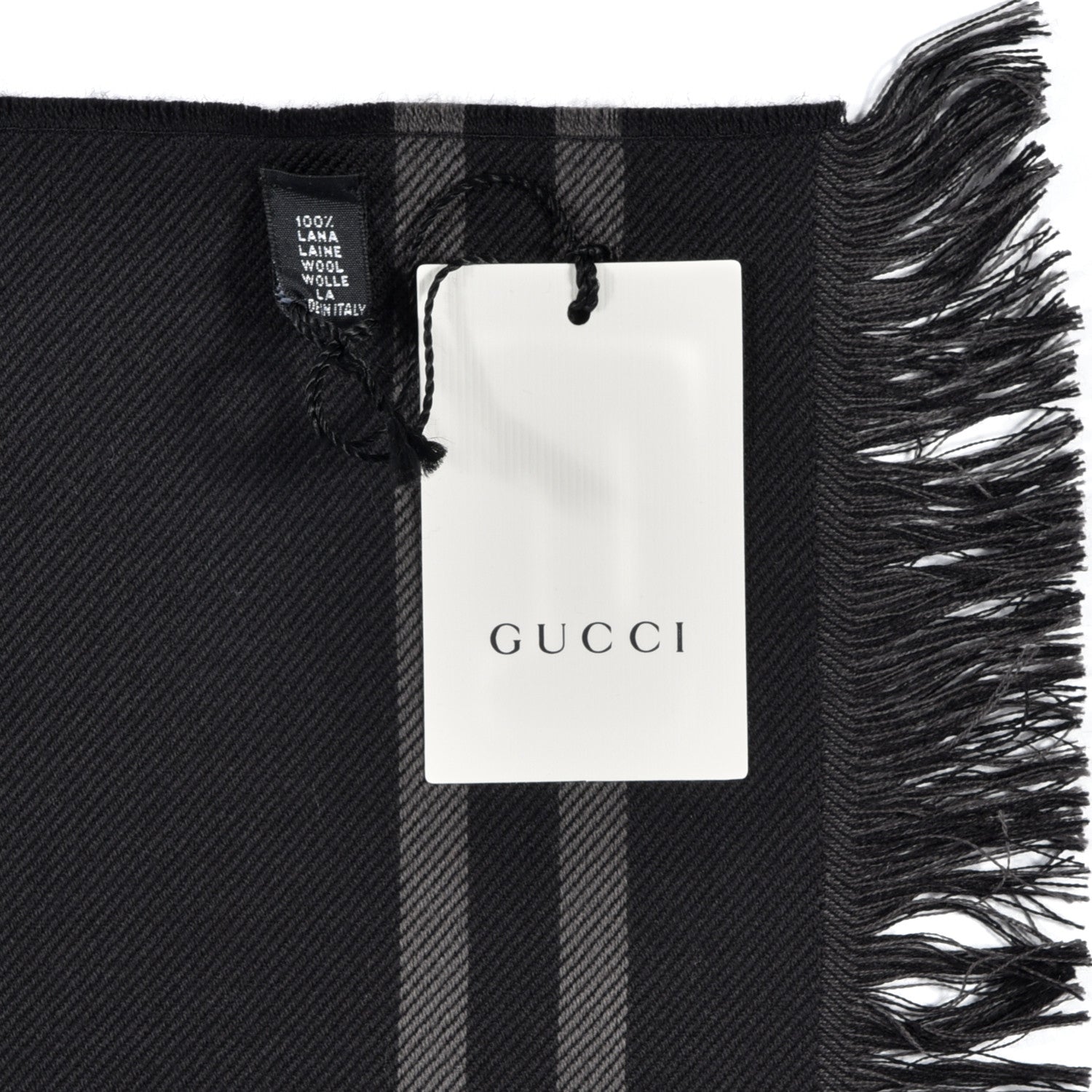 Gucci Wool GG Monogram Arliss Fringe Scarf Anthracite Black 4 of 4