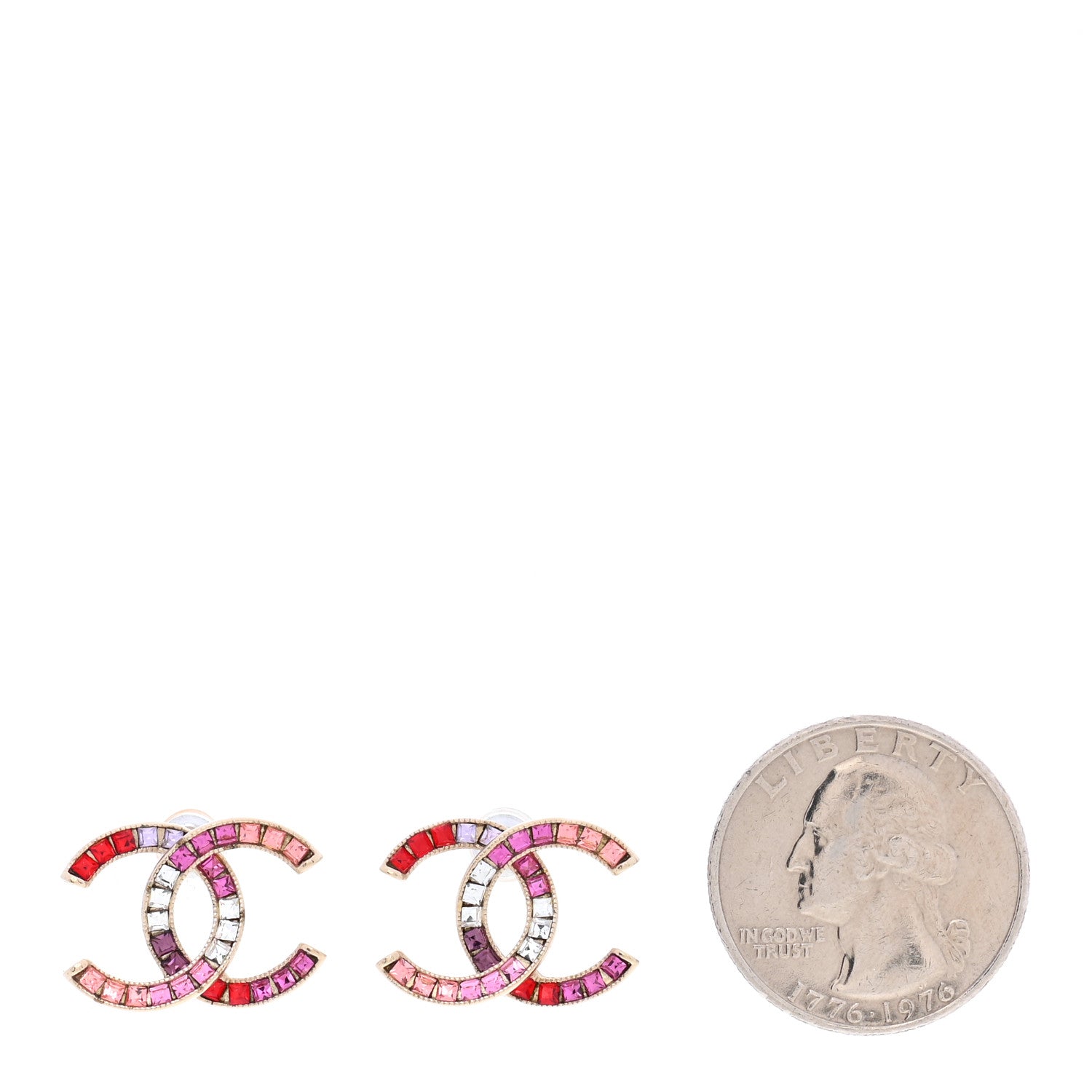 Chanel Crystal Baguette CC Earrings Gold Multicolor 2 of 5