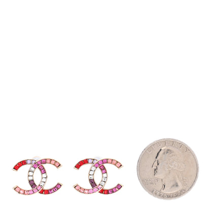 Chanel Crystal Baguette CC Earrings Gold Multicolor 2 of 5