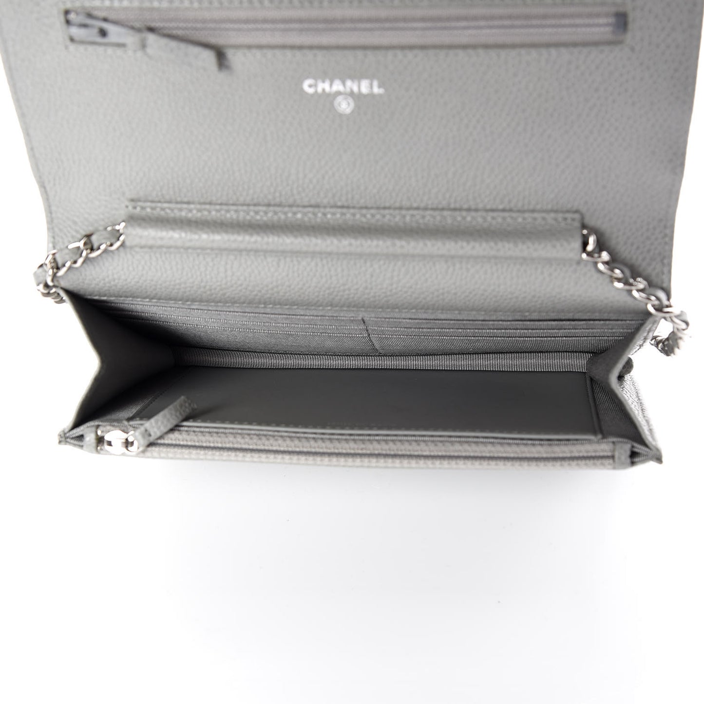Caviar Quilted Wallet on Chain WOC Grey