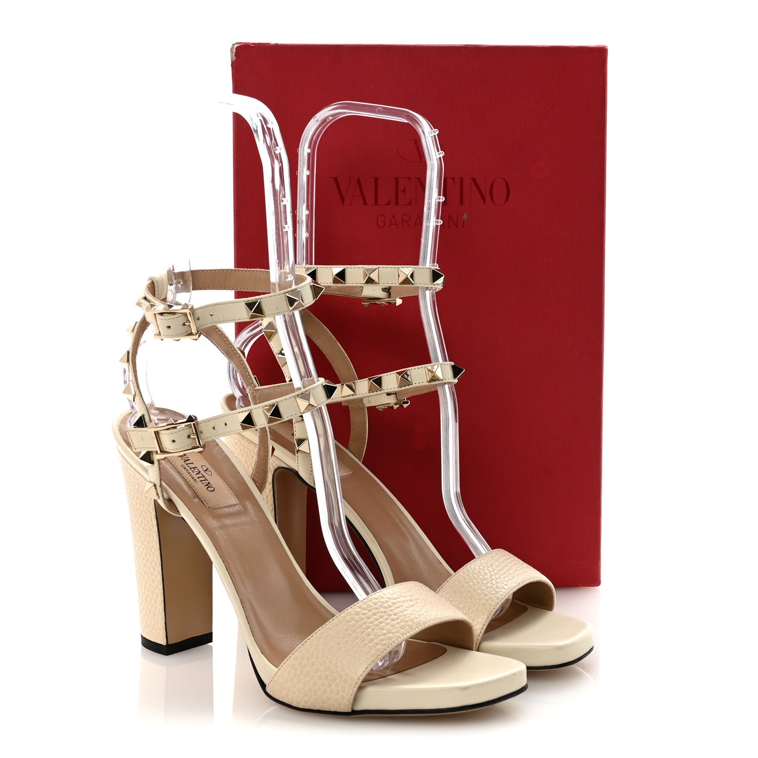 Valentino Garavani Pebbled Calfskin Rockstud Ankle Strap 5/105mm Sandals 39 Light Ivory 9 of 9
