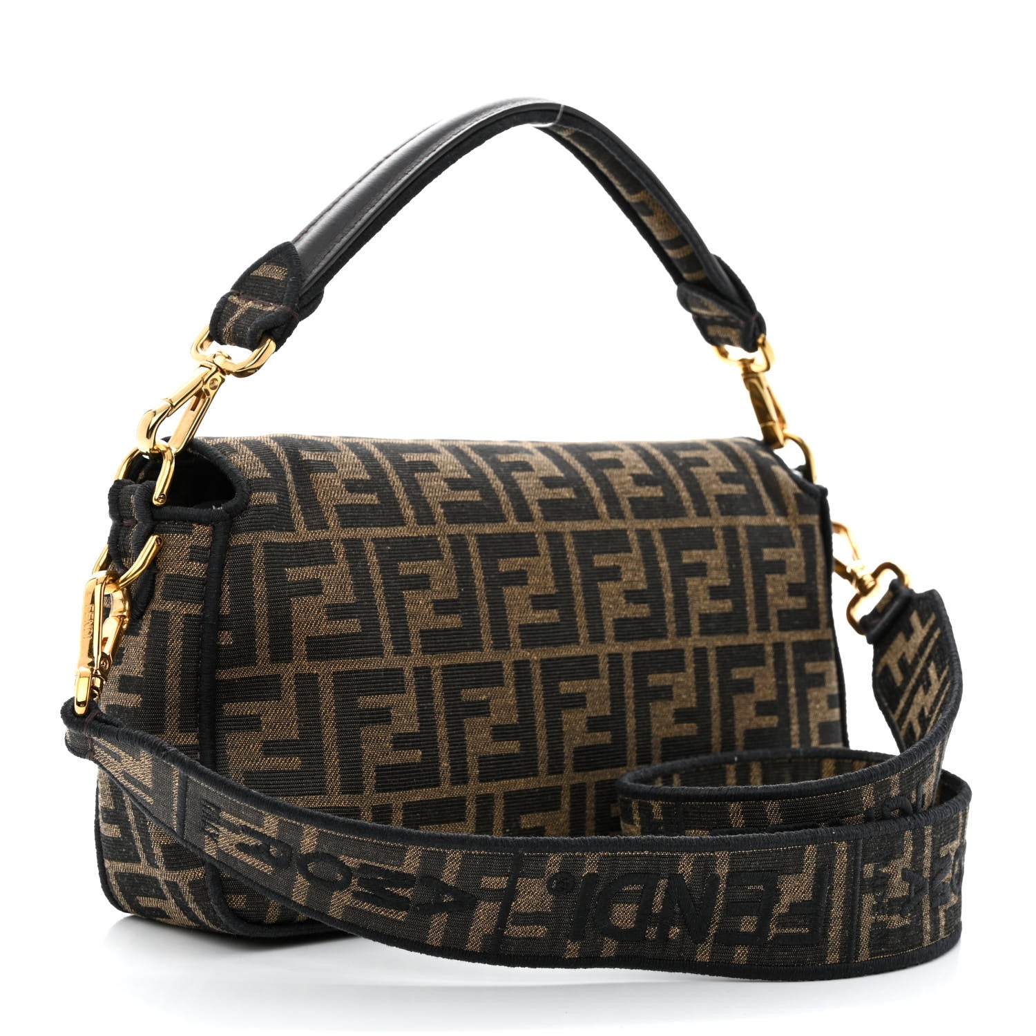 Fendi Fabric Jacquard FF 1974 Medium Baguette Tobacco Moro Black 3 of 11