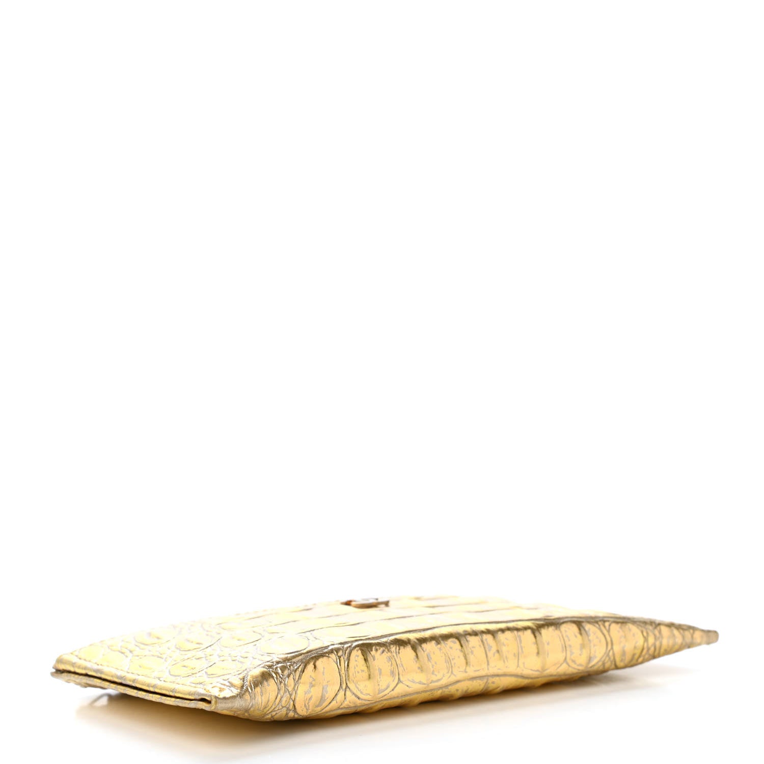 Chanel Calfskin Crocodile Embossed Cocodile Zip Pouch Gold 3 of 4