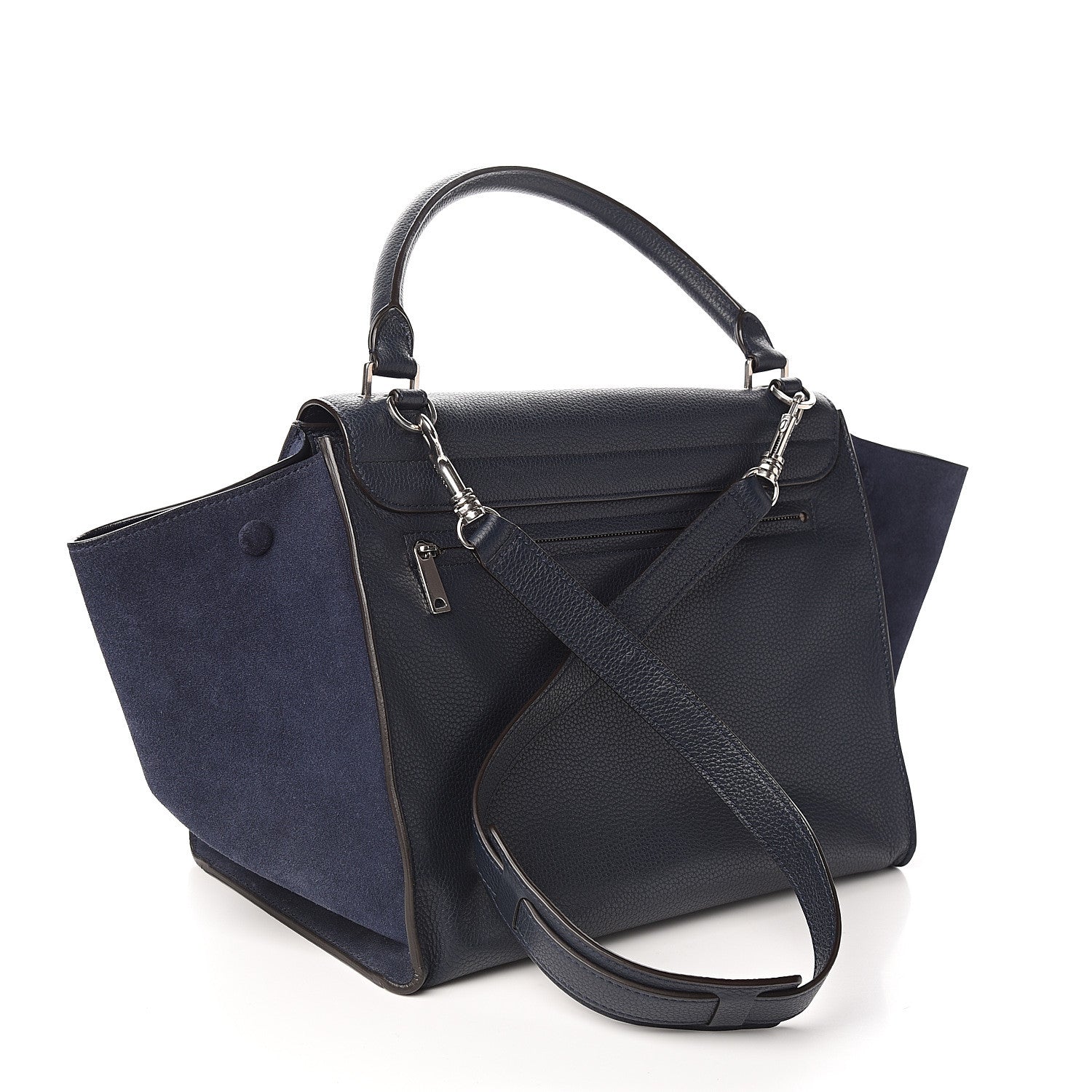 Celine Drummed Calfskin Suede Medium Trapeze Navy 2 of 9