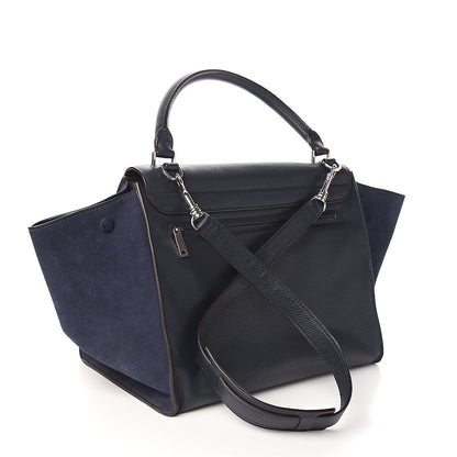 Celine Drummed Calfskin Suede Medium Trapeze Navy 2 of 9