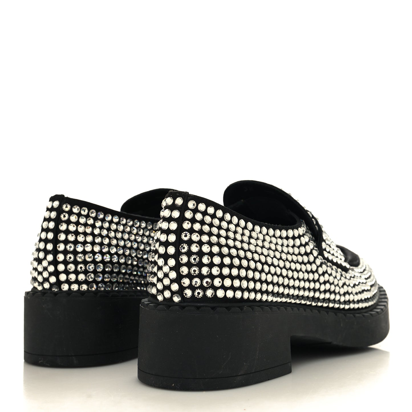 Satin Crystal Metal Triangle Logo 50mm Loafers 38 Cristal