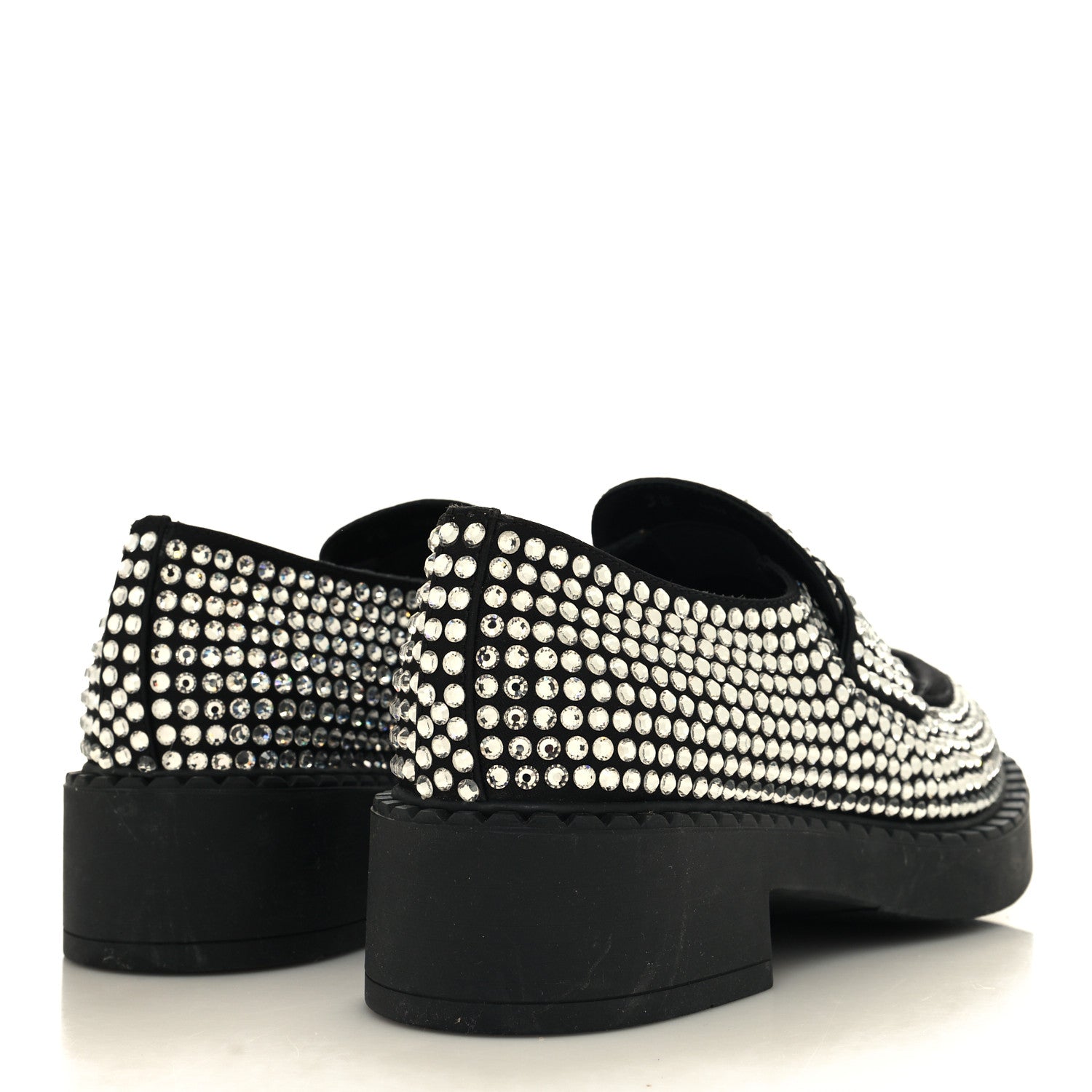 Prada Satin Crystal Metal Triangle Logo 50mm Loafers 38 Cristal 4 of 9