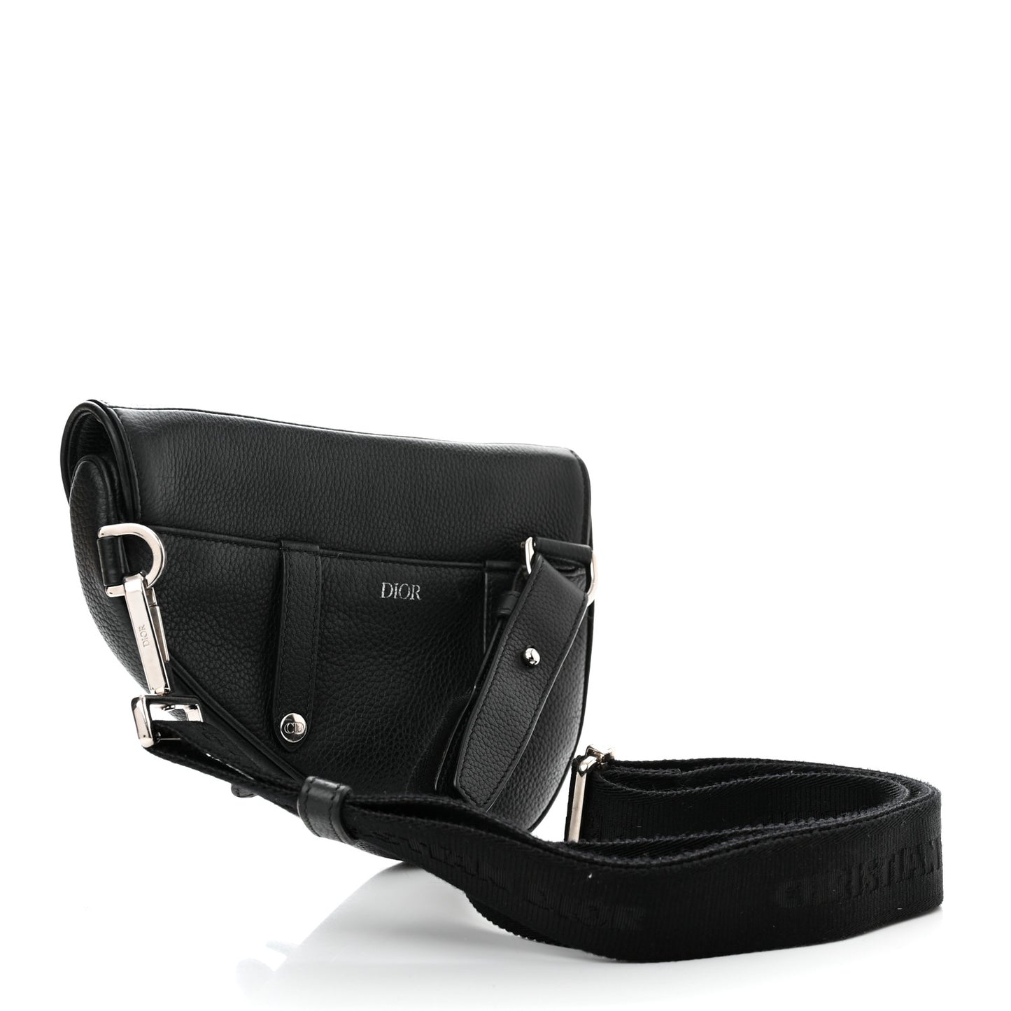 Grained Calfskin Mens Mini Saddle Bag Black