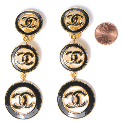Chanel Enamel CC Clip On Earrings Black and Gold 2 of 4