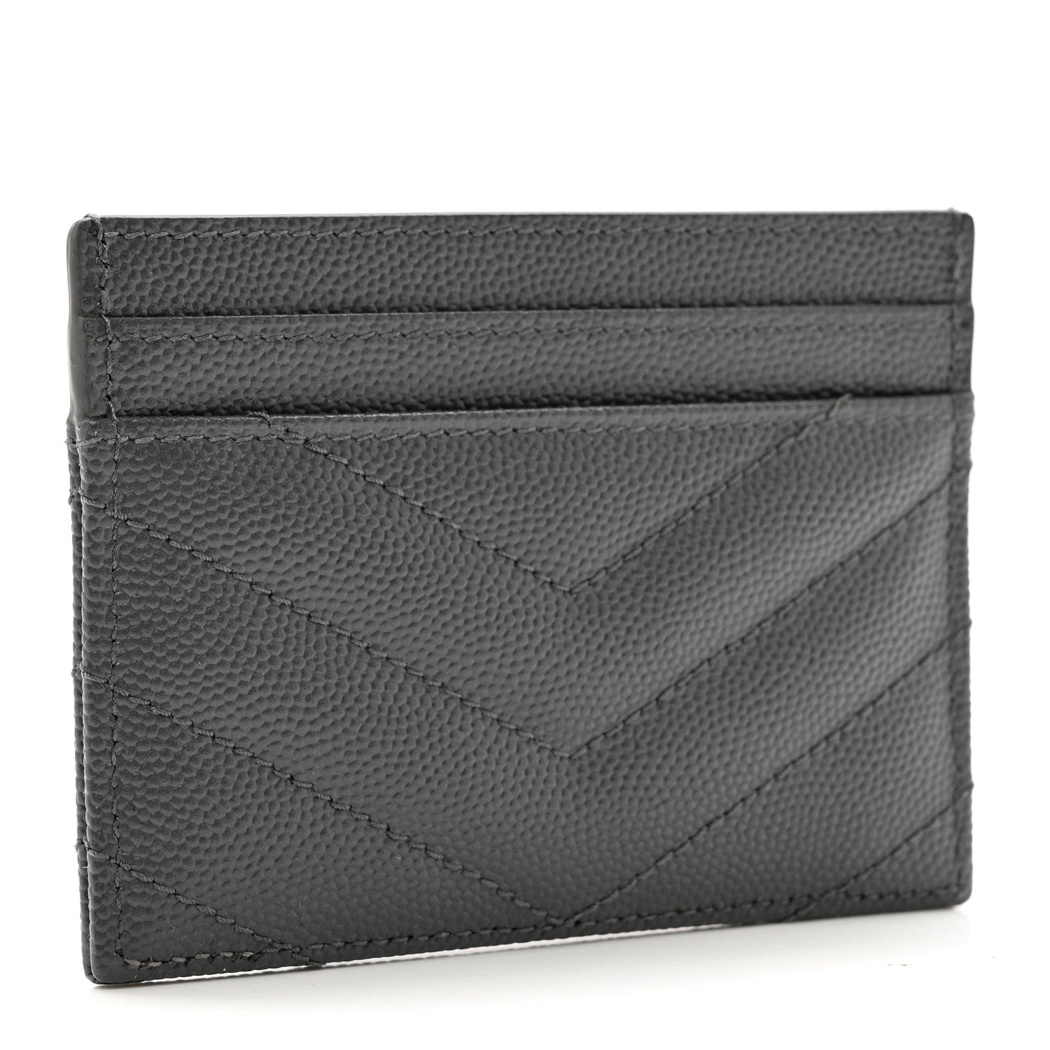 Saint Laurent Grain De Poudre Matelasse Chevron Monogram Credit Card Case Fog 2 of 7
