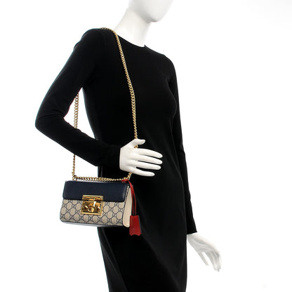 Gucci GG Supreme Monogram Moon Calfskin Small Padlock Shoulder Bag Beige Blue Mystic White Hibiscus Red 2 of 8