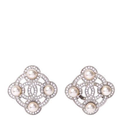 Chanel Pearl Crystal CC Earrings Silver 1 of 6