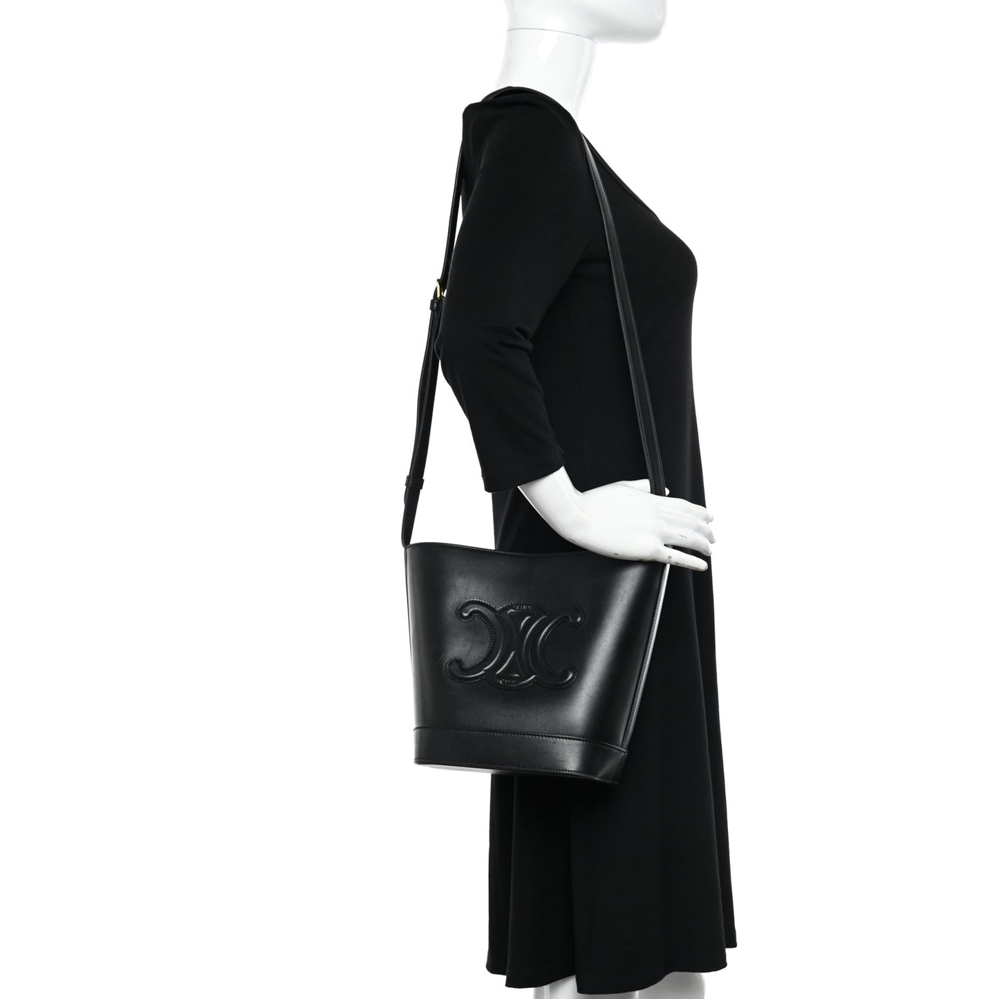 Smooth Calfskin Triomphe Small Bucket Bag Black