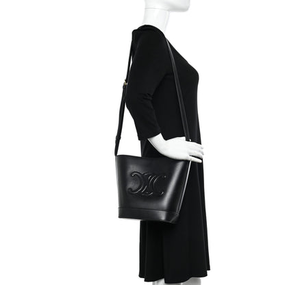 Celine Smooth Calfskin Triomphe Small Bucket Bag Black 2 of 13