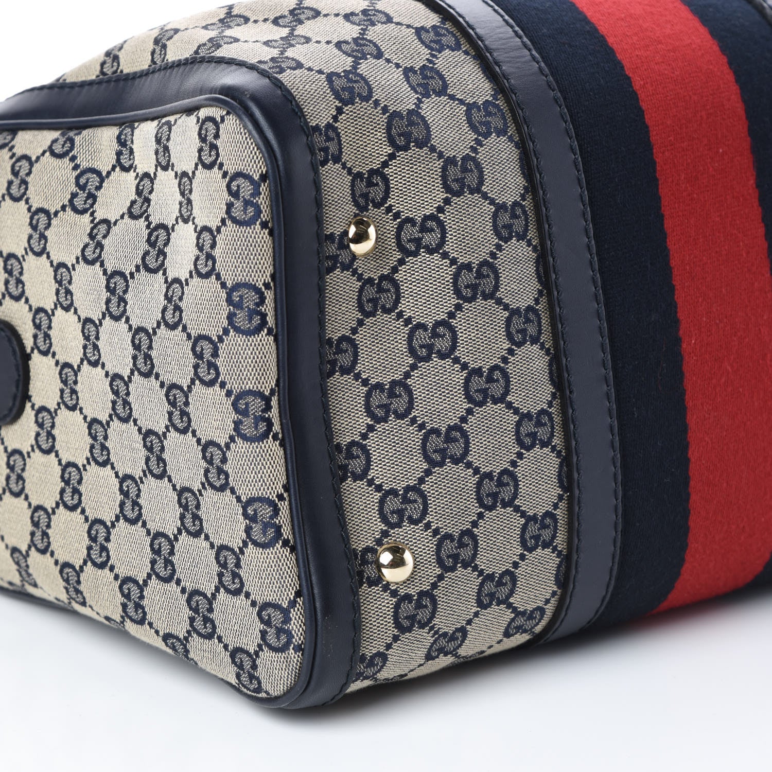 Gucci Monogram Selleria Calfskin Vintage Web Medium Boston Beige Blue 5 of 9