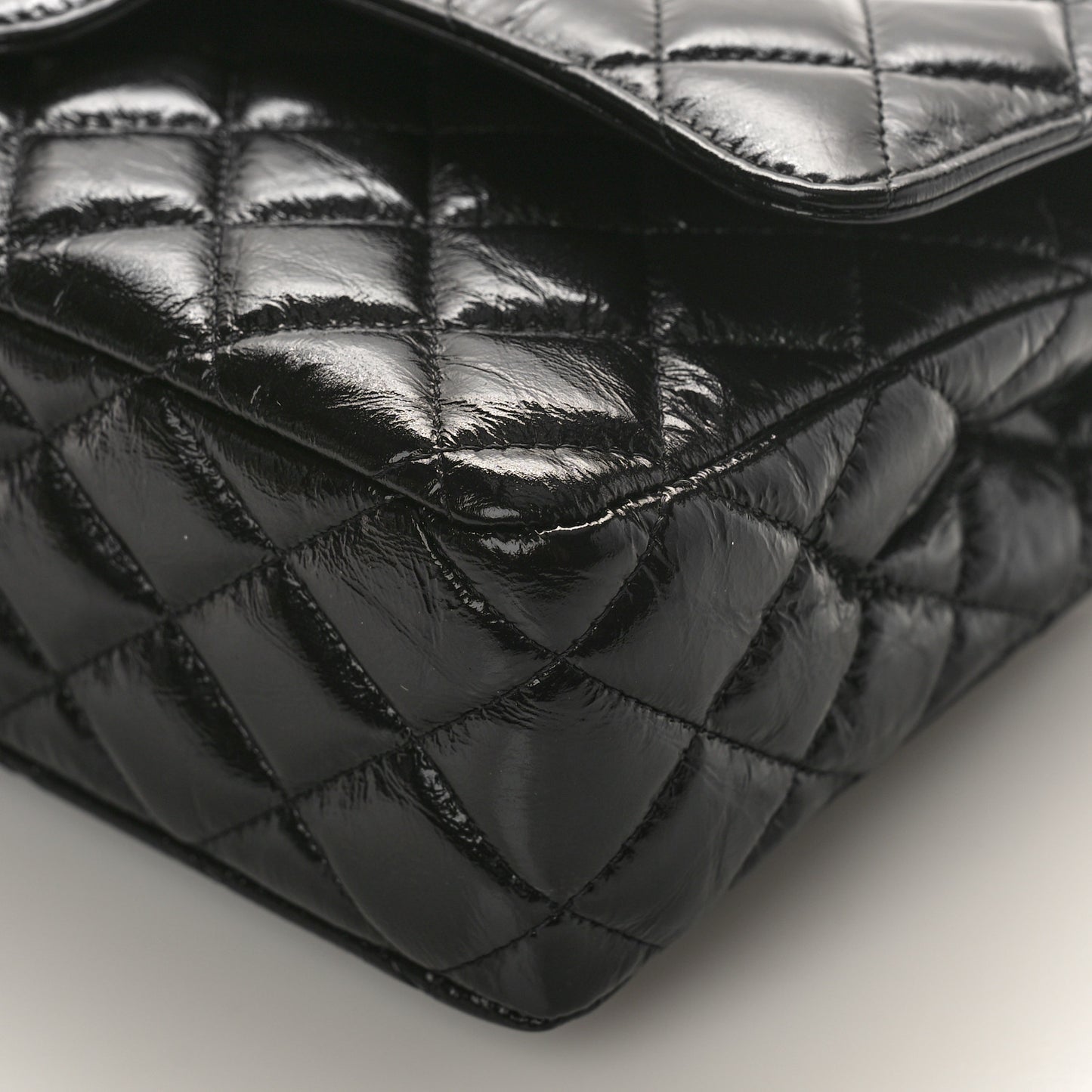 Shiny Crumpled Calfskin Quilted Medium Double Flap So Black